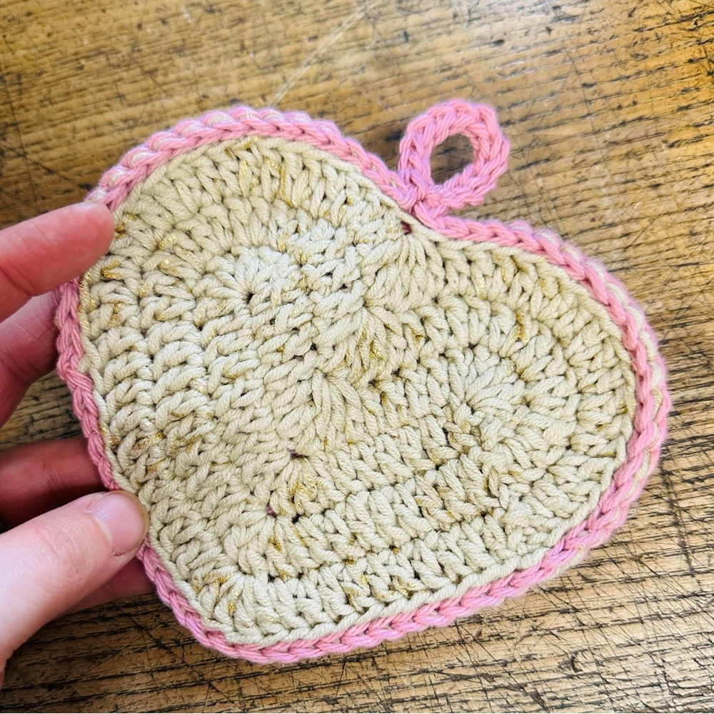 Mini Crocheted Heart Potholders, Kitchen Decor